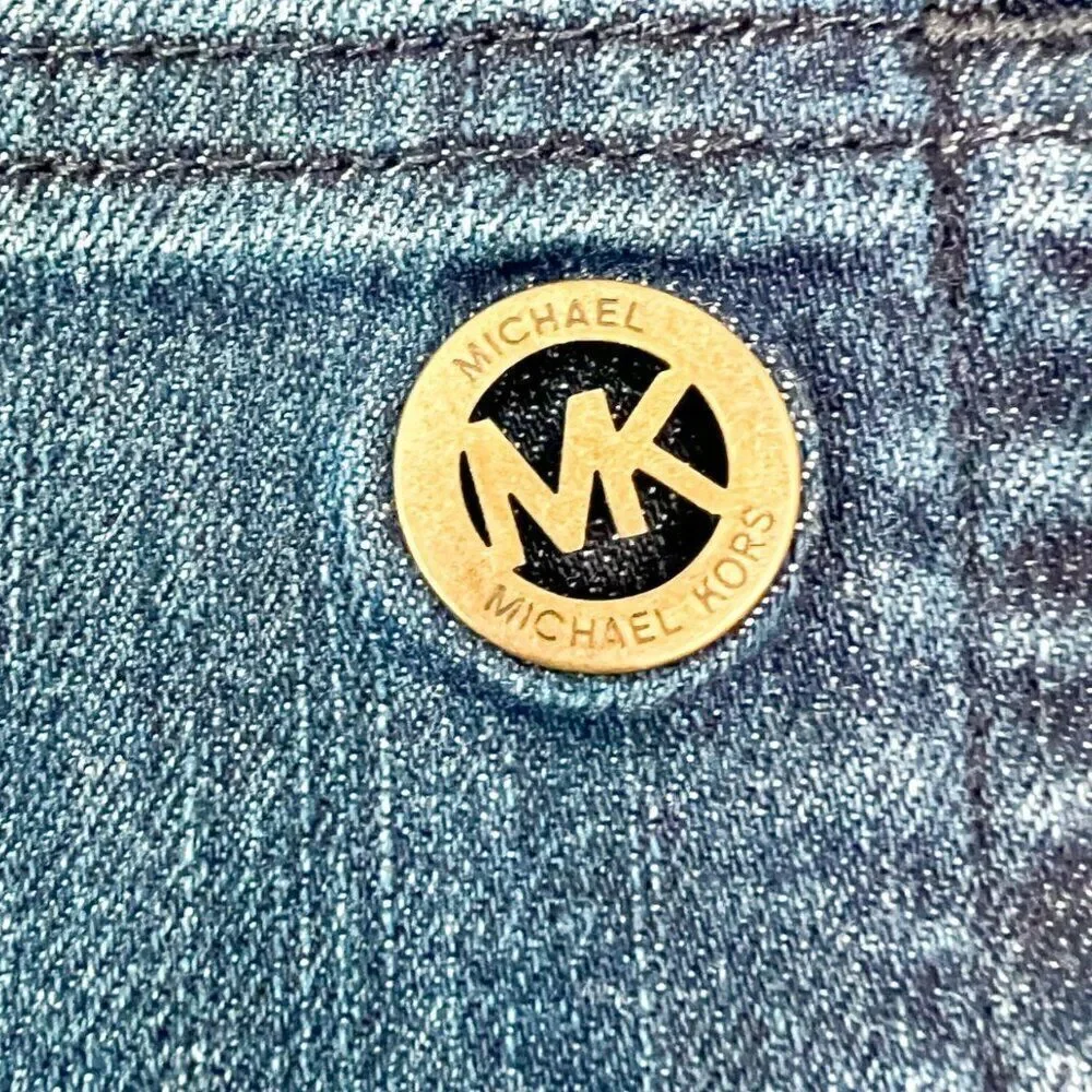 Michael Kors Denim Skinny Jeans Gold zipper front Pockets Size 6